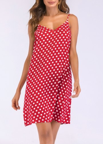 

Women Dress Polka Dot Print Tie Spaghetti Straps Backless Mini Vintage One-Piece