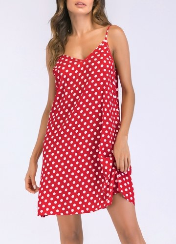 

Женское платье Polka Dot Print Tie Spaghetti Straps Backless Mini Vintage One-Piece