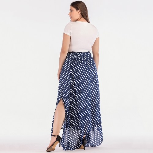 Vintage Women High Waist Polka Dot Maxi Dress Side Slit Asymmetric Hem Summer Retro Long Skirt 