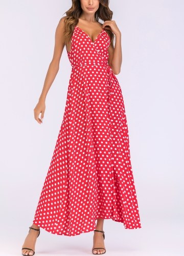 

Женщины Dot Print Maxi Платье с длинными рукавами из спагетти с длинными рукавами
