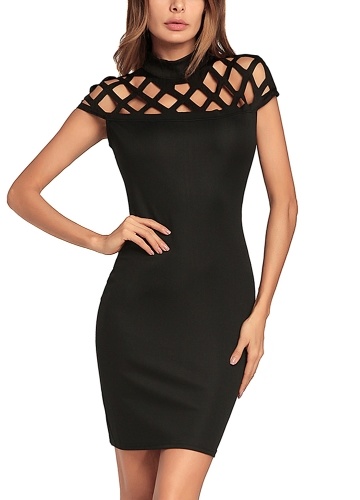

Summer Women Hollow Out Dress Bandage Solid Nightclub Party Pencil Mini Dress