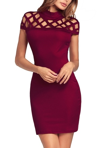 

Summer Women Hollow Out Dress Bandage Solid Nightclub Party Pencil Mini Dress