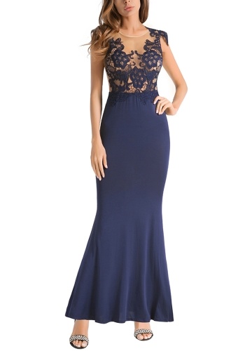 

Semi-sheer Mesh Lace Long Mermail Solid Gown Dress