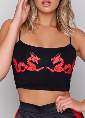 

Spaghetti Strap Sleeveless Dragon Print Cami Vest