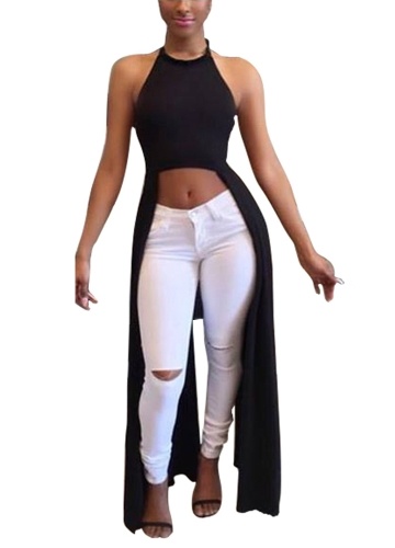 

Sleeveless Open Back Asymmetrical Hem Long Sides Casual Crop Tops