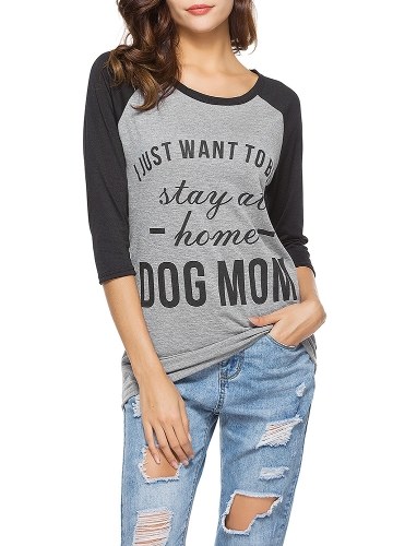 

Women Long Sleeves T-Shirt O Neck Raglan Letters Print