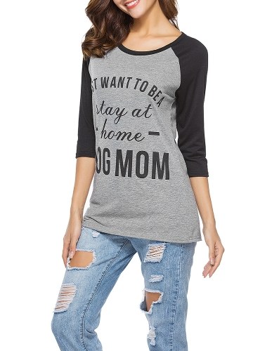 

Женская футболка с длинными рукавами O Шея Raglan Letters Печать