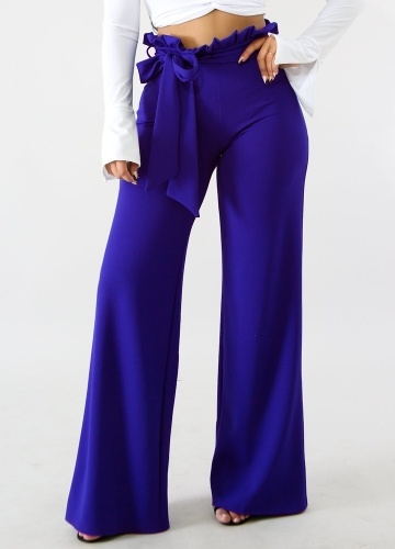 

Женщины Тонкие брюки Широкие ноги Ruffle пояса Zip сплошной цвет Bodycon Брюки
