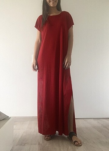 

Women Casual Long Dress Solid Split Short Sleeve Slit Maxi Tee Dress