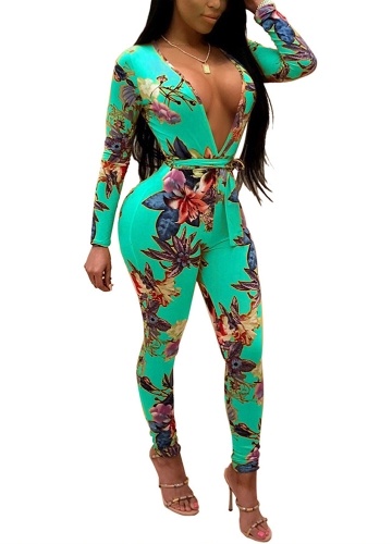 

Женщины Bodycon Цветочные комбинезоны с длинным рукавом Повязки Rompers One Piece