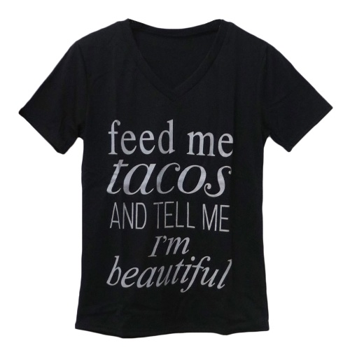 

Women T-Shirt Pullover Letter Print Short Sleeves Casual Top Blouse
