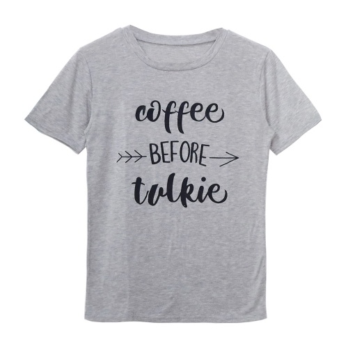 

Summer Women Basic T-Shirt Letter Print O-Neck Short Sleeve Casual Tee Top