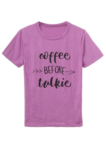 

Summer Women Basic T-Shirt Letter Print O-Neck Short Sleeve Casual Tee Top