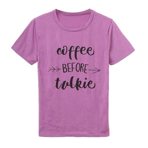 

Summer Women Basic T-Shirt Letter Print O-Neck Short Sleeve Casual Tee Top