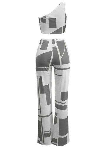 

Women Cropped Top Wide Legs Pants Set Color Block Sleeveless Two Pieces