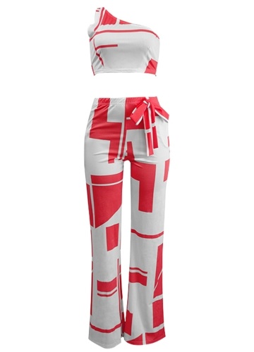 

Women Cropped Top Wide Legs Pants Set Color Block Sleeveless Two Pieces