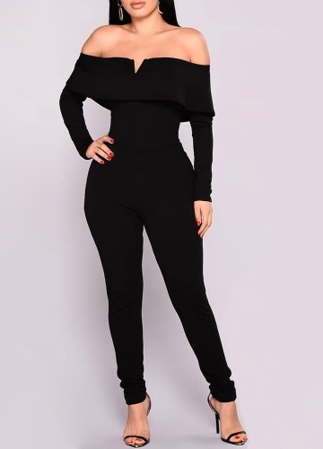 

Women Off the Shoulder Jumpsuit Ruffle Long Sleeves Zip Romper Body Suits