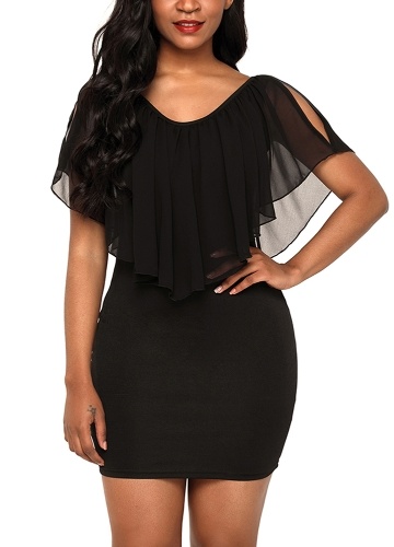 

Women Mini Dress Ruffled Solid Slim Bodycon Elegant Dress