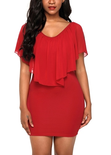 

Women Mini Dress Ruffled Solid Slim Bodycon Elegant Dress