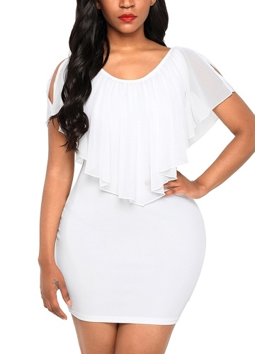 

Женское мини-платье Ruffled Solid Slim Bodycon Элегантное платье