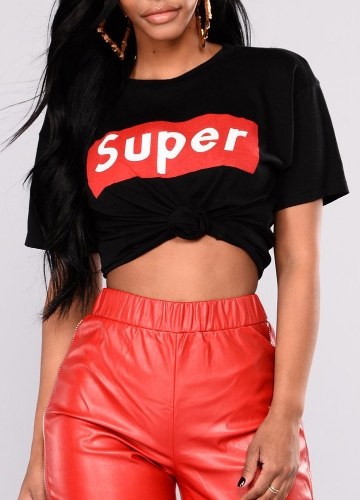 

Summer Women Chic T-Shirt Letter Print Short Sleeve O-Neck Loose Tees Tops
