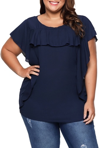 

Women Plus Size Ruffles Blouse O Neck Short Sleeve Top Tee Shirt