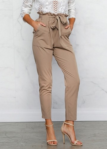 

Women Casual Peg Pants Paper Bag High Waist Pencil Trousers