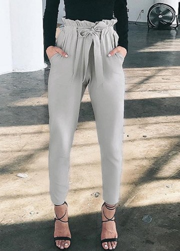 

Women Casual Peg Pants Paper Bag High Waist Pencil Trousers