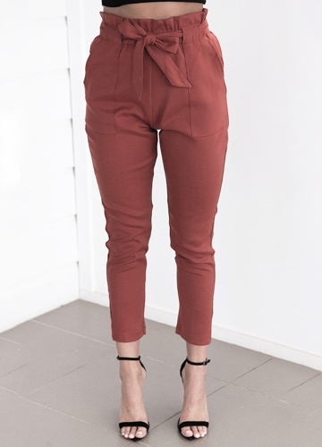 

Women Casual Peg Pants Paper Bag High Waist Pencil Trousers