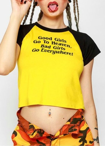 

Contrast Letters Color Block Round Raglan Sleeve Casual Cropped Tops