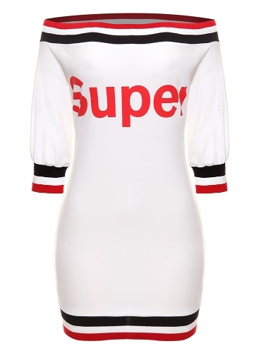 

Off The Shoulder Contrast Stripes Letters T-shirt Dress