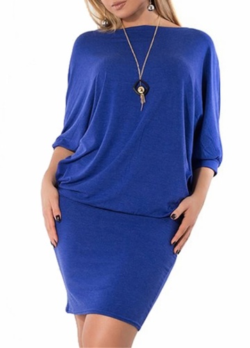 

Plus Size Solid O Neck Batwing Sleeve Mini Dress