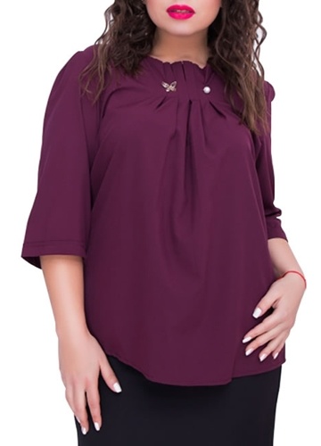 

Плюс размер шифон Ruched O шеи Half Sleeve блузка