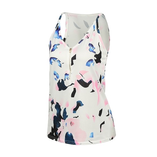 

Loral Sleeveless Top Deep V-образным вырезом Zip Front Elegant Strappy Blouse