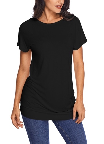 

Короткие рукава с боковой застежкой O Шея Ruched Side Long Tees