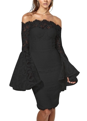 

Lace Off the Shoulder Flare Long Dress Summer Sleeves Bodycon Mini Dress
