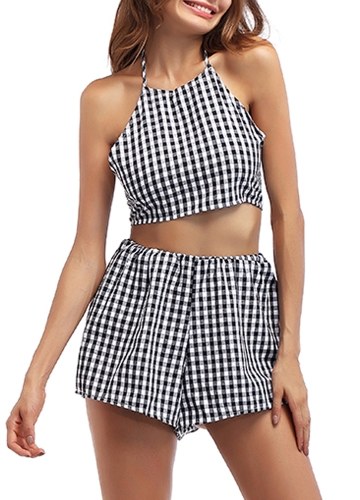 

Плед Холтер Crop Top и шорты Летний Бохо повседневные костюмы