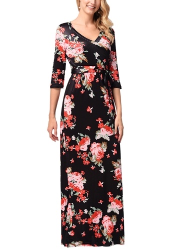 

Женщины Vintage Floral Half Sleeve Maxi Dress Summer Floor-Length Beach Dress