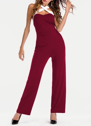

Contrast Cross Over Strap Sweetheart Neckline Sleeveless Backless Jumpsuit