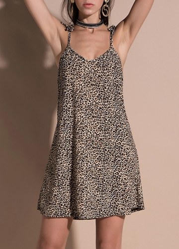 

Snake Skin V Neck Spaghetti Strap Dress Loose Sleeveless Party Mini Dress