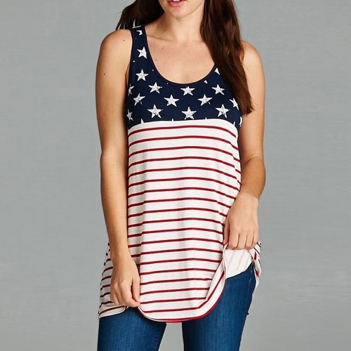 

Американский флаг Начните полосу печати O-Neck Sleeveless Loose Tank Top