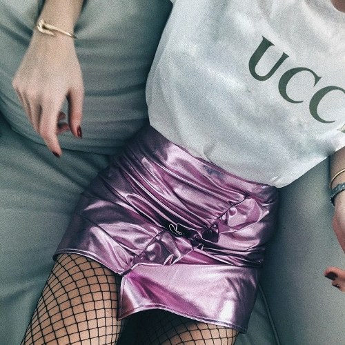 

Irregular Ruffles High Waist Side Zipper Asymmetric Bodycon Mini PU Shirt