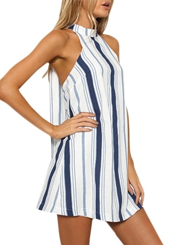 

Women Striped Dress Halter Neck Sleeveless