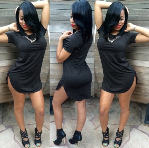

New Fashion Women Long Tops Short Sleeve Side Slit Casual T-shirt Dress
