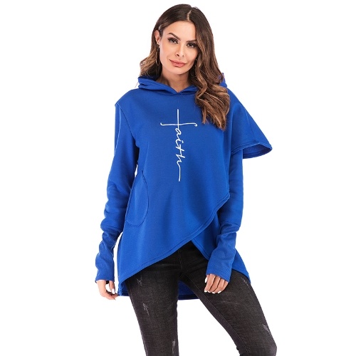 

Fashion Women Hoodie Faith Letter Print Asymmetric Casual Loose Coat Pullover Sweatshirts Hooded Tops