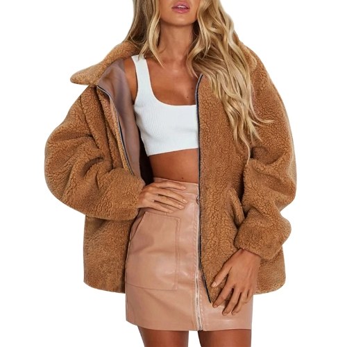 

Winter Women Faux Fur Coat Solid Color