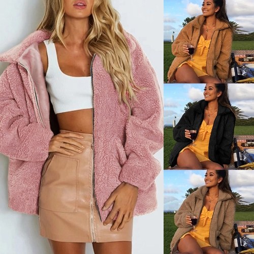 

Winter Women Faux Fur Coat Solid Color