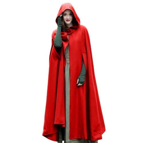 

Casual Women Winter Cloak Hooded Sleeveless Button Closure Long Cape Costume Cosplay Outerwear