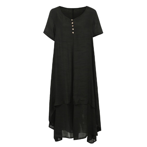 

New Fashion Women Casual Loose Dress Solid Color Short Sleeve Boho Summer Long Maxi Dress
