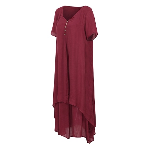 

New Fashion Women Casual Loose Dress Solid Color Short Sleeve Boho Summer Long Maxi Dress